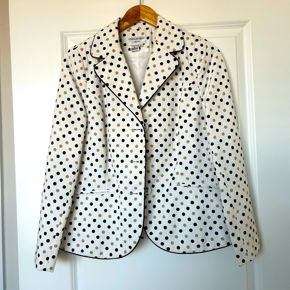 Women’s White Polka Dot Charles Gray London Blazer - Size L